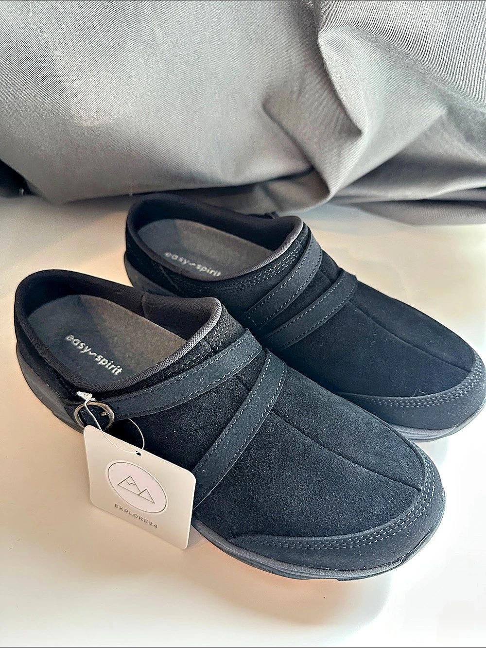 Easy Spirit Slip 0n Sandals Explore24 Black Buckle Flats NWT